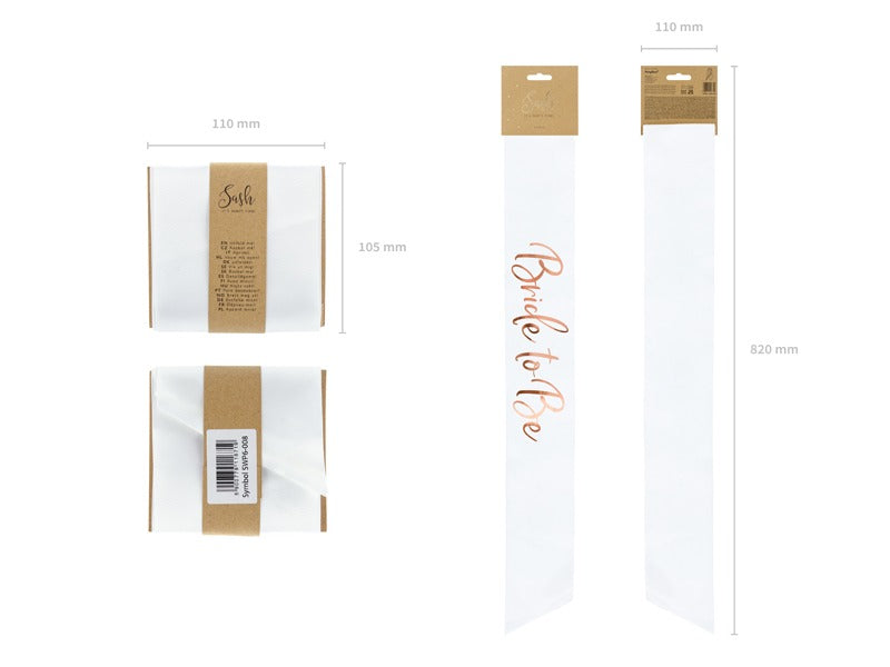 თეთრი ლენტი Bride to be 75სმ სპილენძისფერი წარწერით