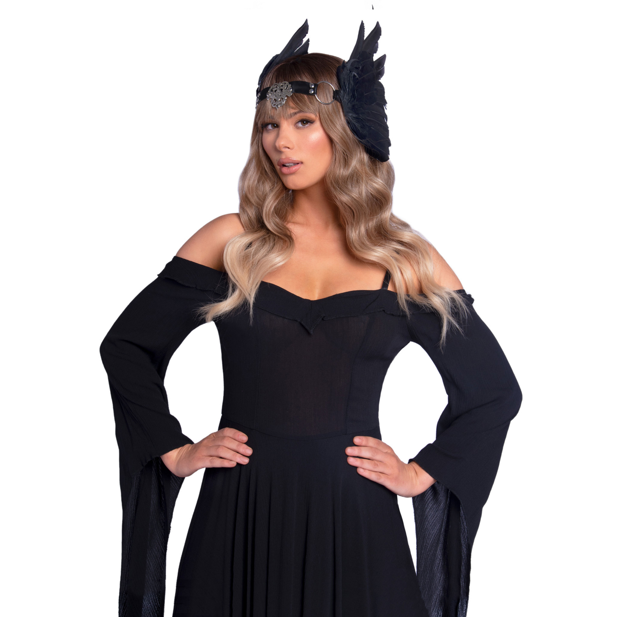 ბუმბულის თავსაბურავი შავი და თეთრი ფერის